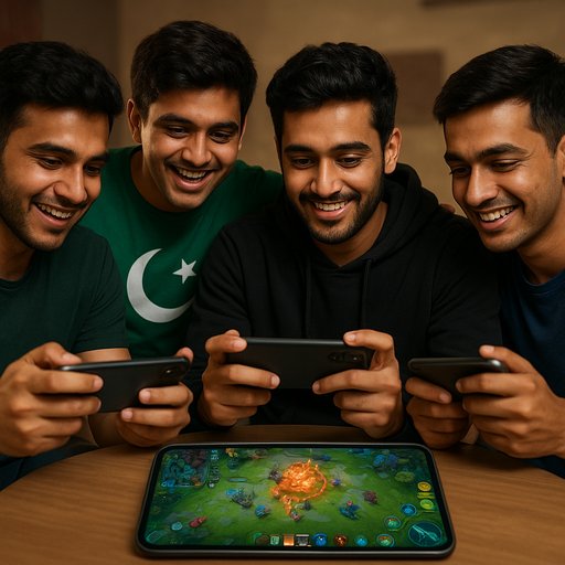 Illustration of a thriving gaming community with players from Pakistan gathering around a virtual circle. The image highlights teamwork, help, and vibrant in-game events for the D666 iOS game app.