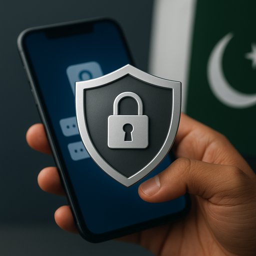 Security focused image showing a shield icon and lock, representing encrypted login streams. The scene emphasizes trusted access for Pakistani players.